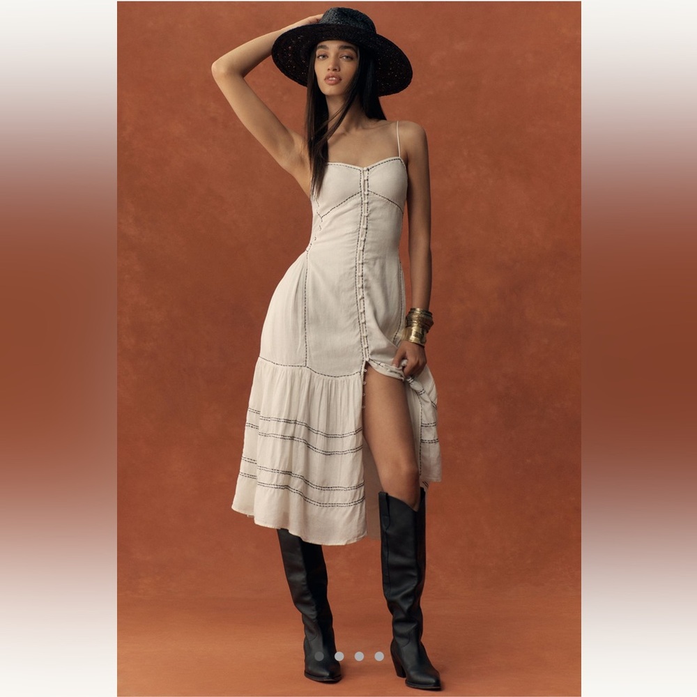 By Anthropologie Embroidered Linen Button-Front Dress